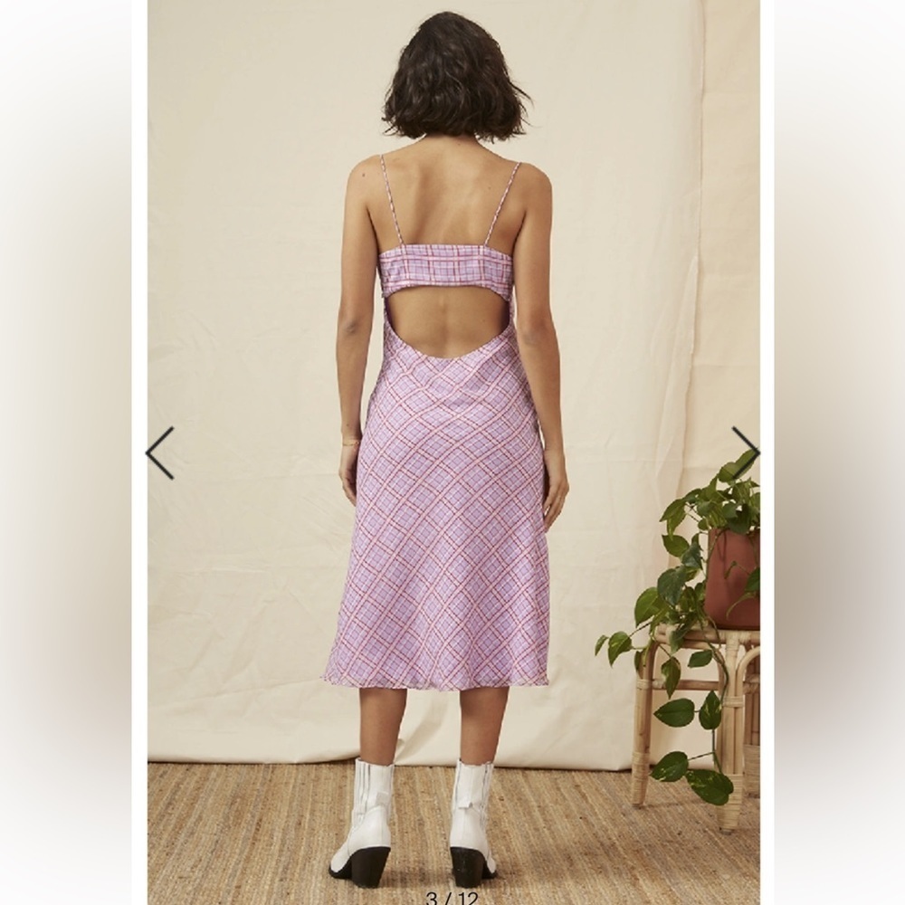 Finders Keepers Nostalgia Dress Lilac Check Cowl Neck Slip Dress - Picture 3 of 16